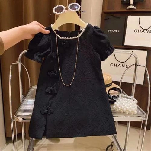 پیراهن ژاکارد مشکی یقه مروارید