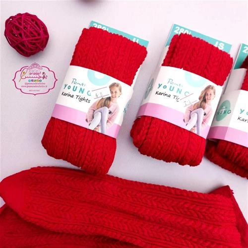 جوراب شلواری بافت قرمز