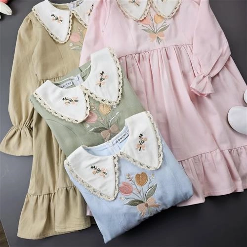 پیراهن کتان گلدوزی لاله