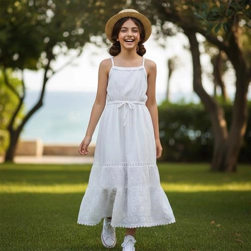 پیراهن ساحلی سفید خامه دوزی