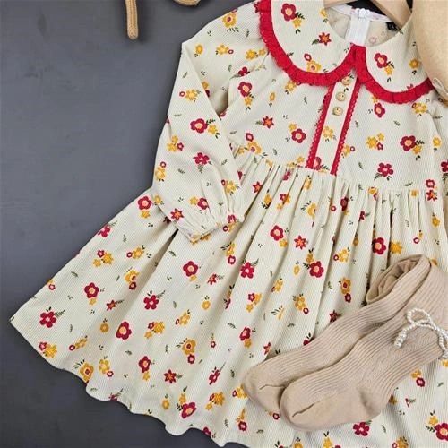 پیراهن مخمل کبریتی گلدار