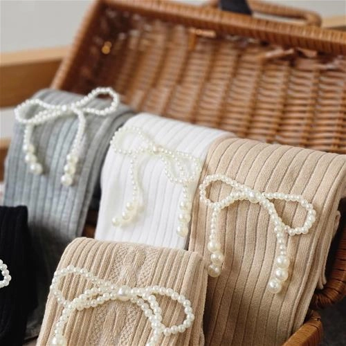 جوراب شلواری پاپییونی مرواریدی