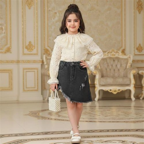 دامن جین هلال ریش