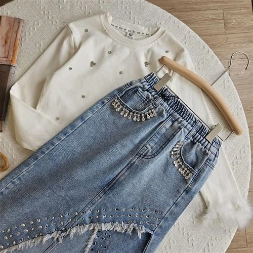 دامن جین فول نگین بلند هشتی