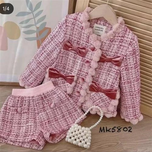 کت شلوارک پاپییون صورتی شنل