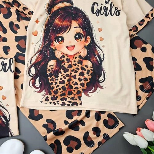 ست راحتی پلنگی آستین کوتاه