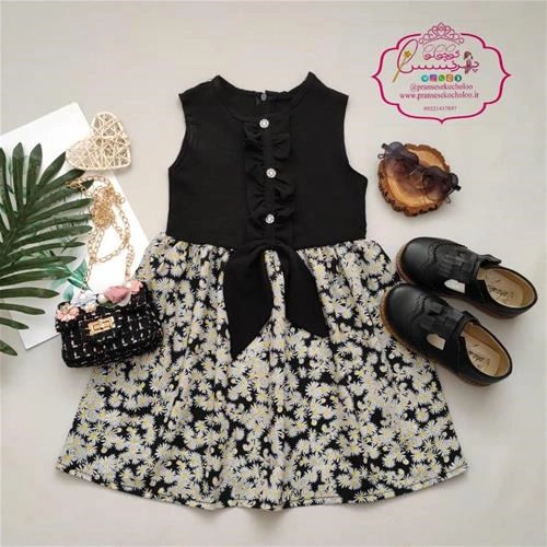 پیراهن مشکی دامن بابونه ریز