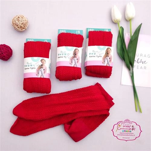 جوراب شلواری بافت قرمز